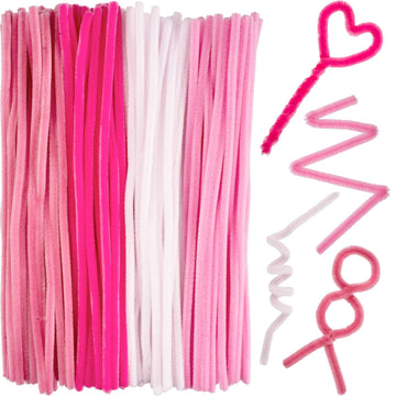 BEIQIYA 80pcs Fluffy Tube Cleaner, Thick Fluffy Fuzzy Wire Sticks Crart Supplies for Making Animals Plants Fruits Flowers Decorations- Pink