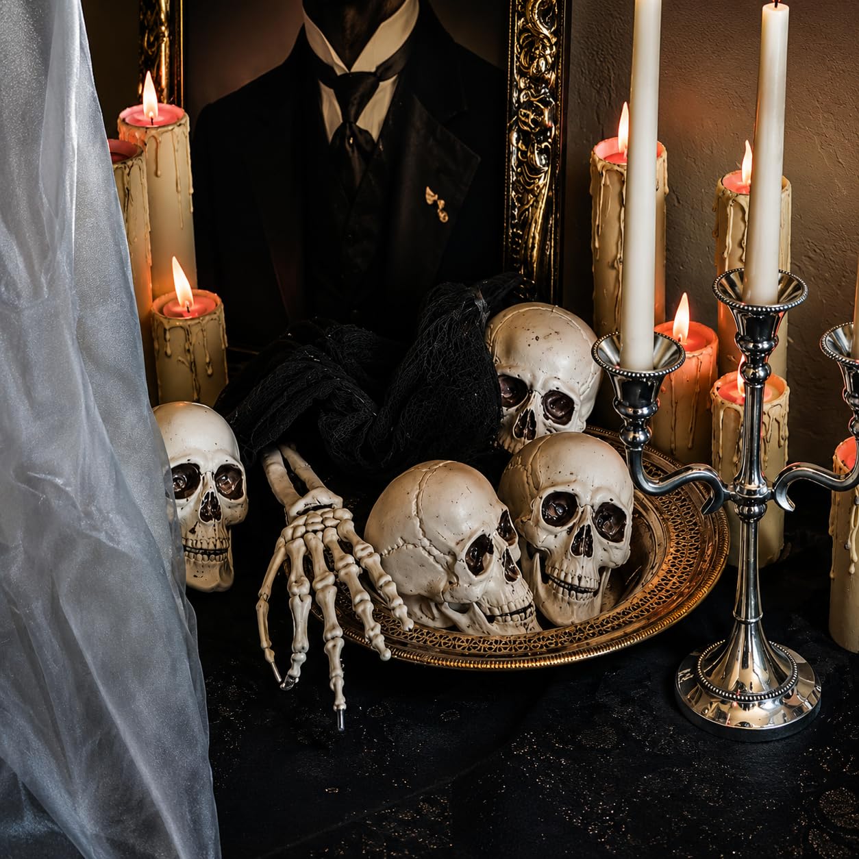Fun Express White Plastic Realistic Skeleton Skulls 5 Inch for Halloween Party, Bar and Table Decorations, 12 Pack