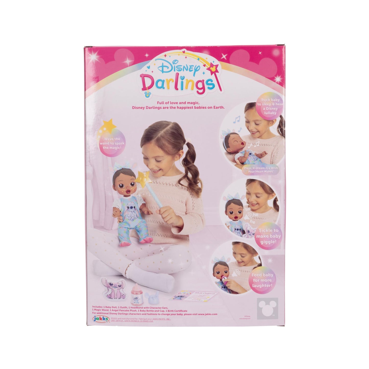 JAKKS Pacific Disney Darlings 13-Inch Interactive Baby Doll - Magical Lights, Sounds, Music & Wand - Stitch-Inspired Nurturing Doll with Accessories