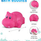 DolliBu Hippo Bath Buddy Squirter - Floating Pink Hippo Rubber Bath Toy, Fun Water Squirting Bathtime Play For Toddlers Cute & Soft Wild Life Animal