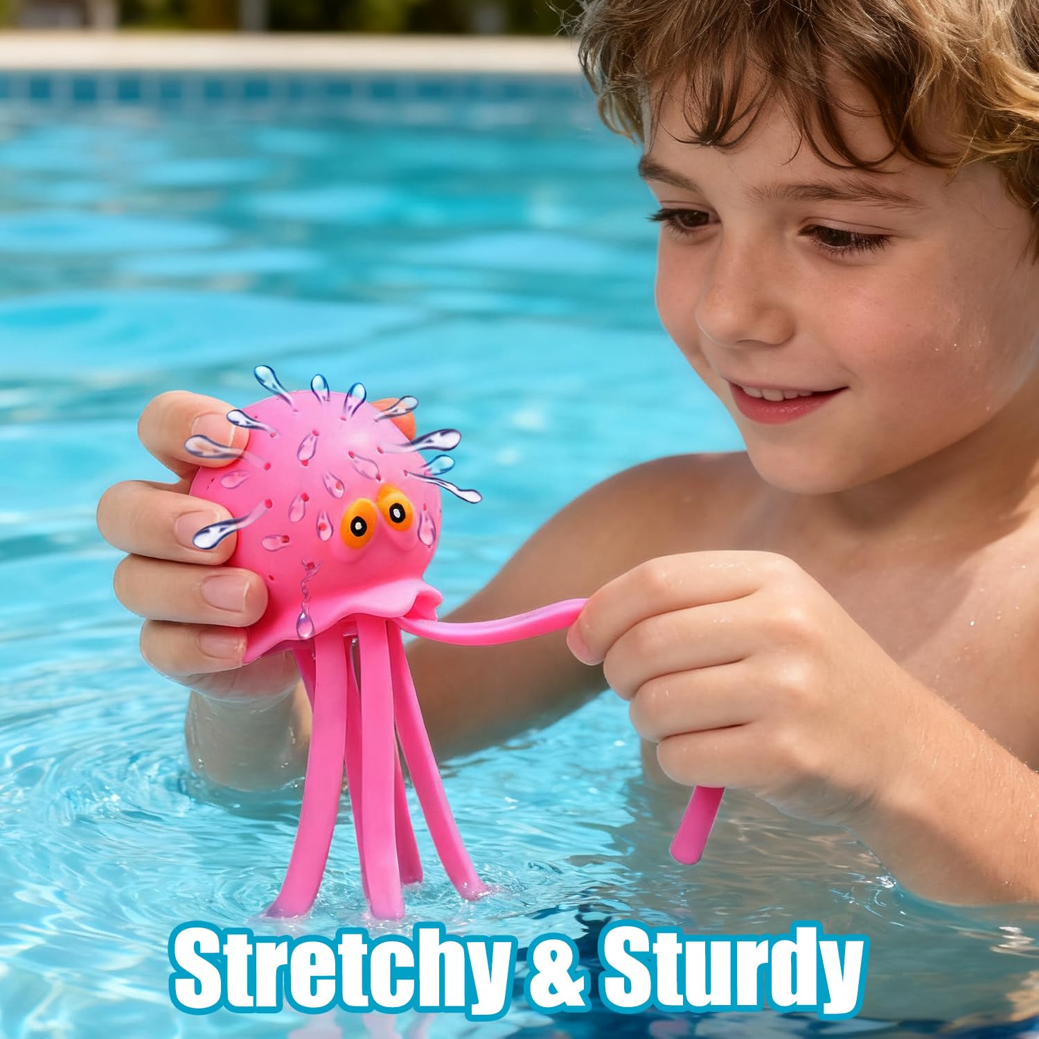 Auvitaya 4 PCS Octopus Water Balls, Sensory Stress Relief Floating Pool Toys for Kids, Water Splash Balls Toddler Swim & Bath Toys, Christmas Goodie