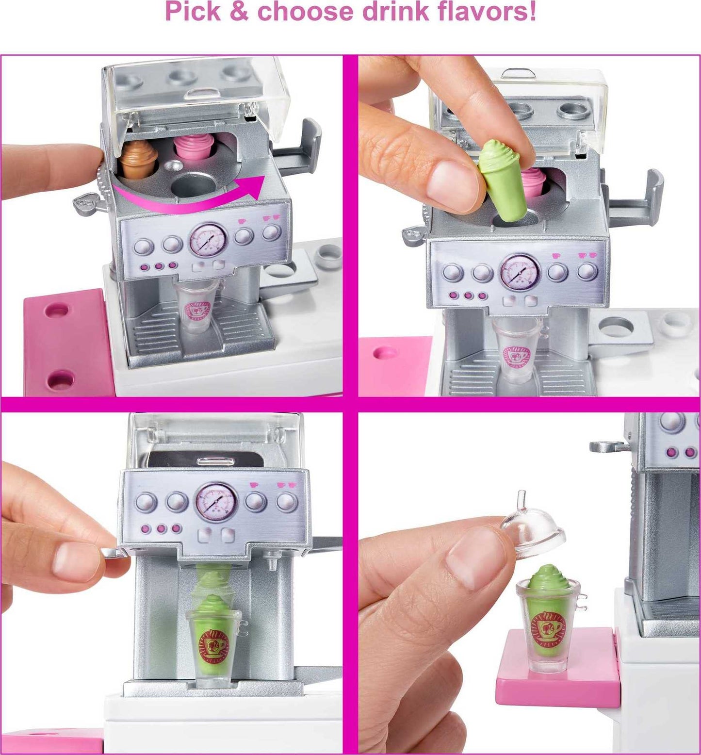 Barbie Coffee Shop with Blonde Curvy Doll and 20+ Realistic Play Pieces: Coffee Shop, Coffee-Smoothie Maker, Milk, Syrup, Coffee & Smoothie Cups &