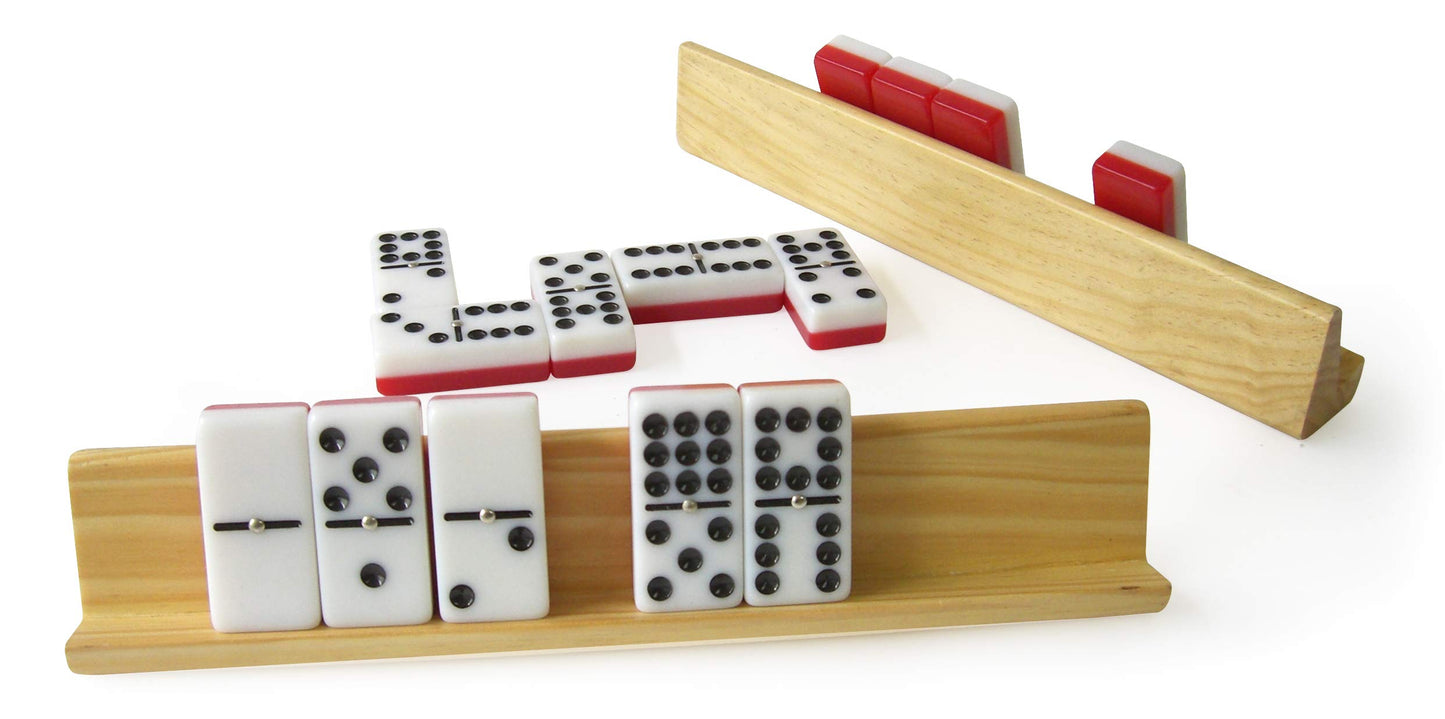 Bene Casa - Wooden Domino Trays - Set of 4 - Each Tray Can Hold Up to 10 Dominoes - Made for Double-six and Double-nine Dominoes