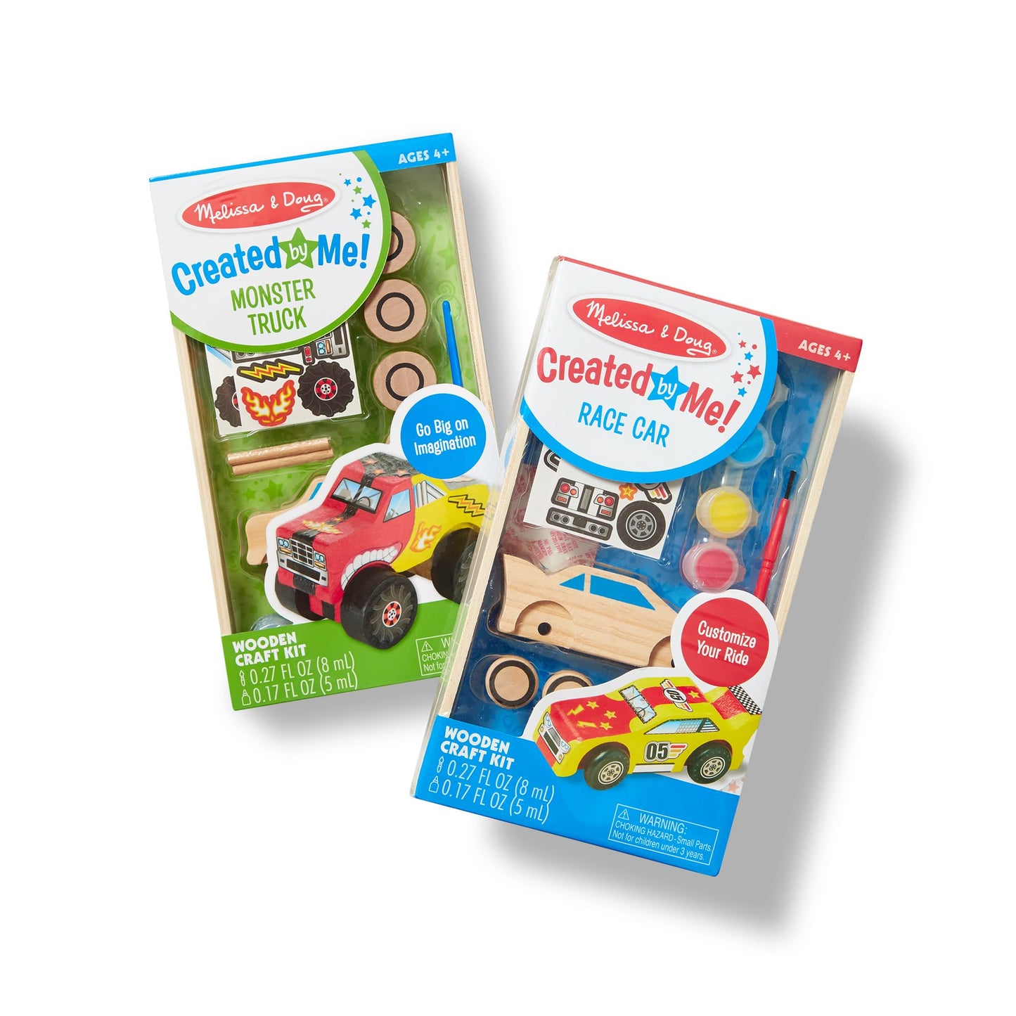 Melissa & Doug Decorate-Your-Own Wooden Craft Kits Set - Race Car and Monster Truck
