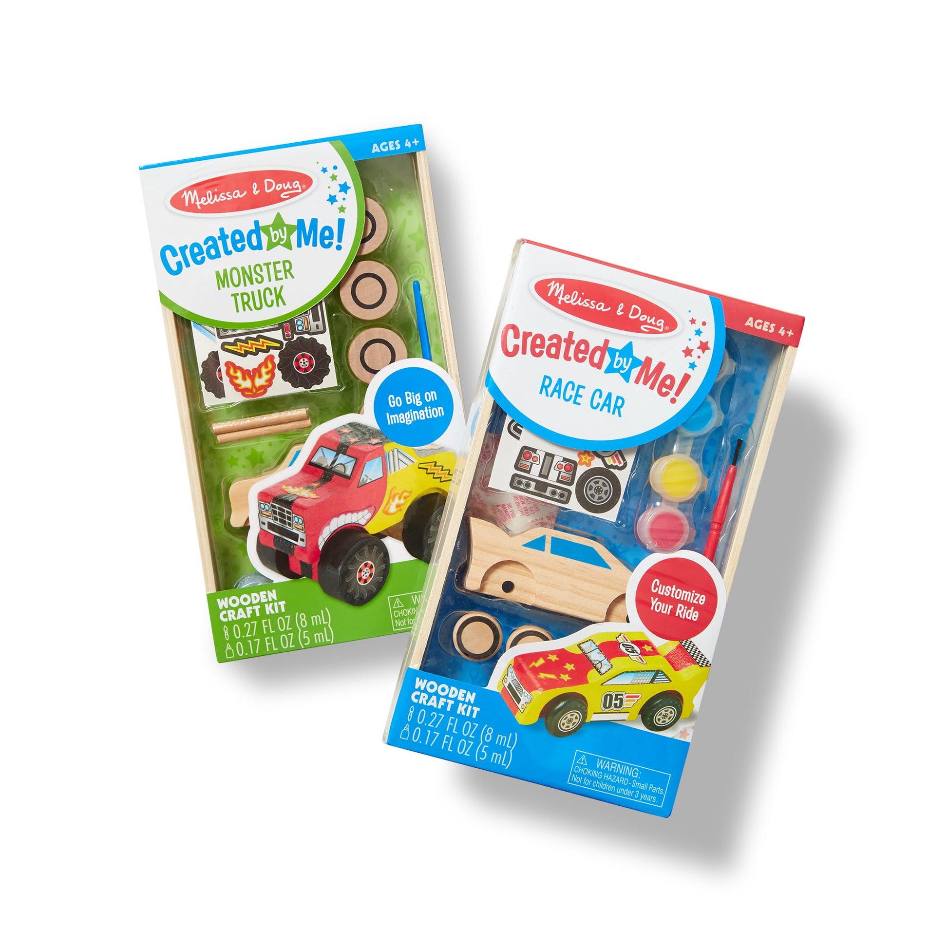 Melissa & Doug Decorate-Your-Own Wooden Craft Kits Set - Race Car and Monster Truck