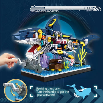 TENYEAH Shark Building Block Set, Ocean Building Set, Cool Mechanical Rotatable Shark Toys, Birthday Creative Ideas Gifts for Adults (499 Pcs)