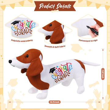 ZJoey Blank Dachshund with Graduation Cap Toys Autograph Stuffed Dog Class of 2026 Graduated Plush Stuffed Teddy Animal Dog for Graduation Day