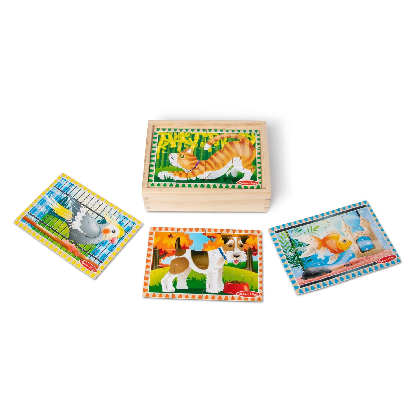 Melissa & Doug 4‑in‑1 Wooden Pets Jigsaw Puzzle Set, 48 Pieces with Storage Box, Toddler Puzzle Toy for Kids Ages 3+ - FSC Certified