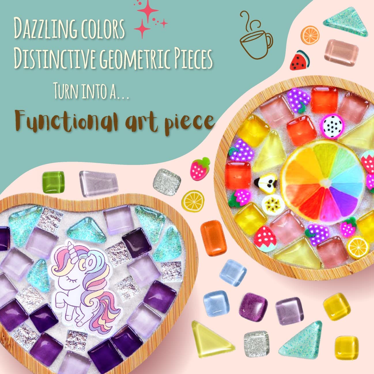 Glittery Garden Mosaic Craft Kit to Decorate Coaster with Glass Tiles