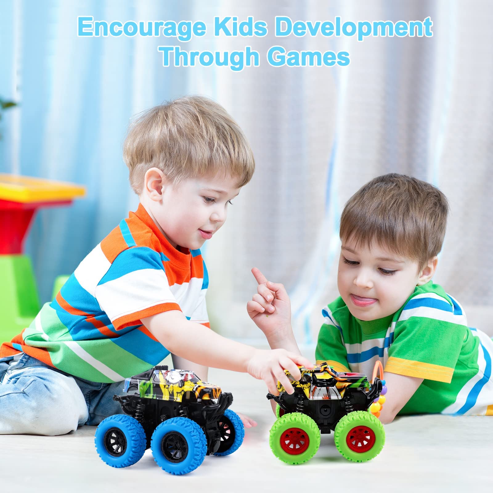 Monster Truck Toy Friction Car for Kid Toddler 360° Rotating (2 Pack)