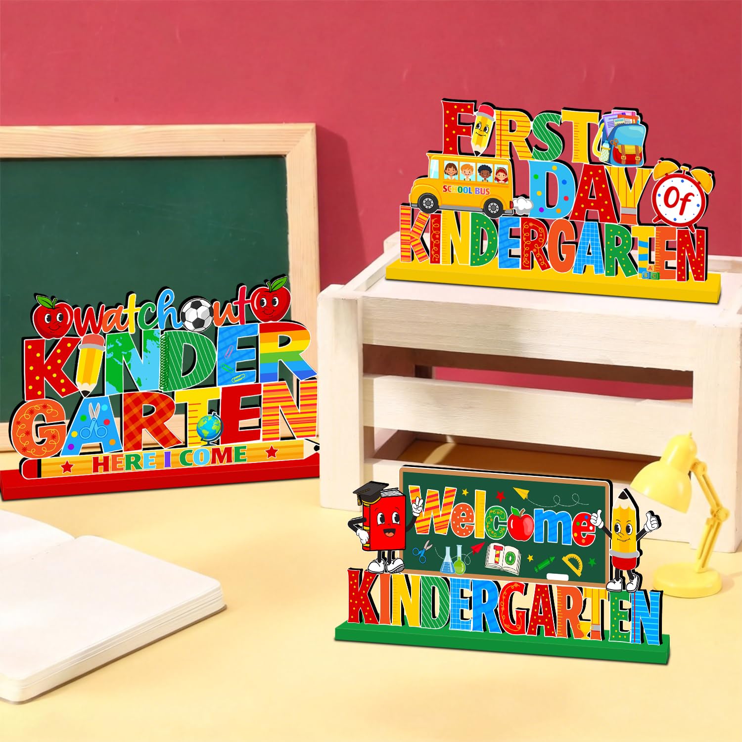 3pcs First Day of Kindergarten Decorations Wood Centerpieces