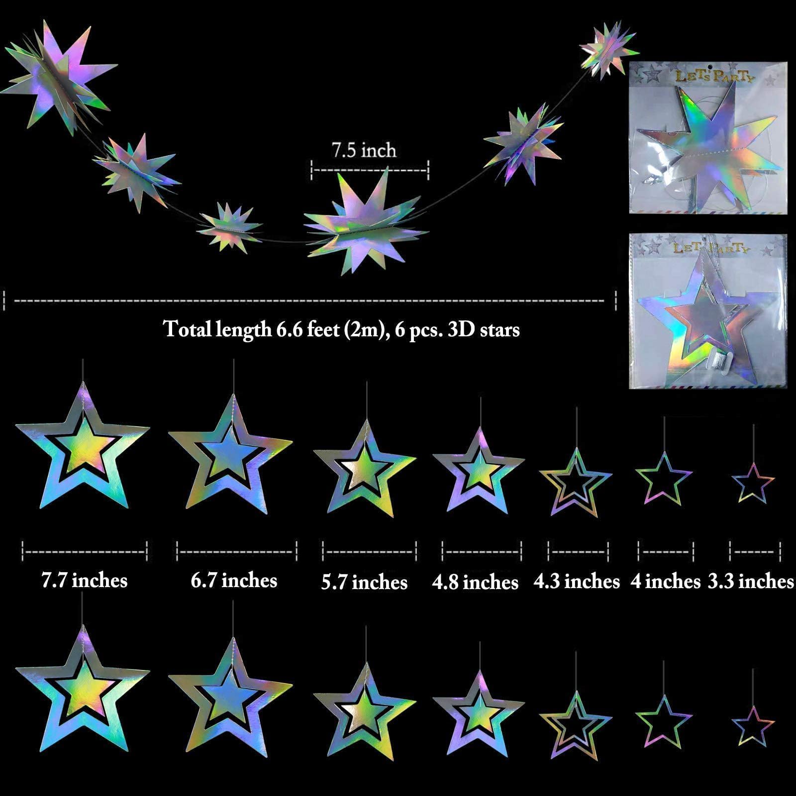 Cheerland Iridescent Star Party Decorations Holographic Hanging Stars Garlands Disco Dancing Queen Galaxy Space Birthday Decorations Twinkle Star