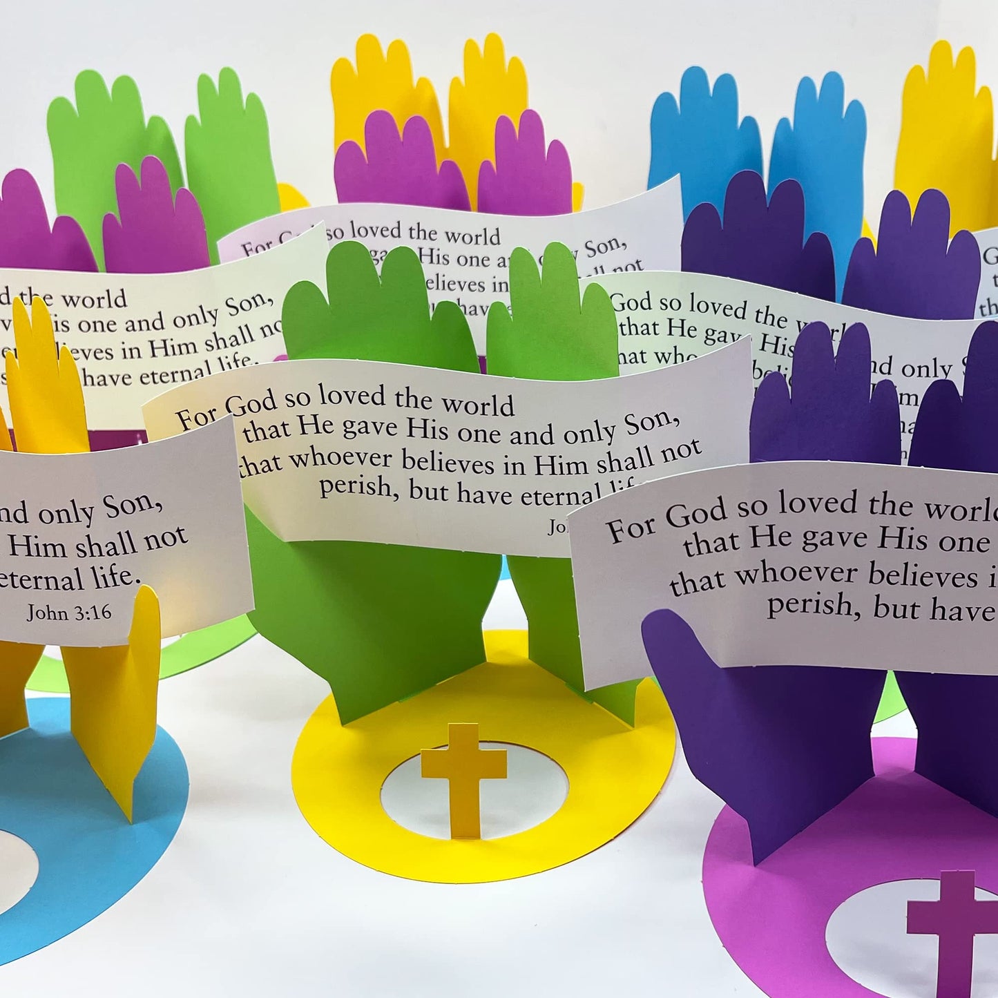 FreshCut Crafts John 3:16 Punch-Out 3-D Paper Kit, 12 Colorful Tabletop Displays Bible Craft for Kids Ages 5 & Up, Perfect for Sunday School, Church
