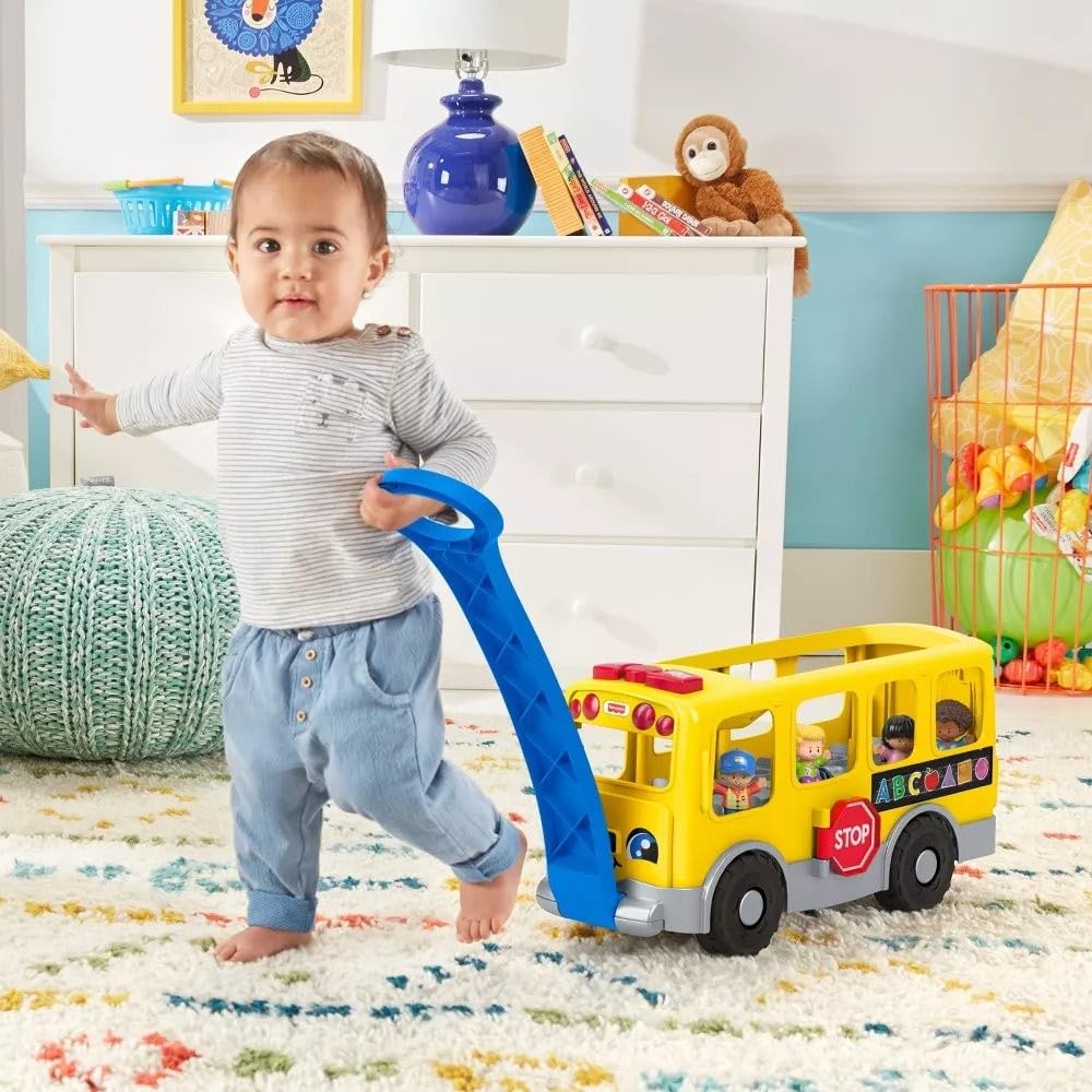 Fisher-Price Little People Toddler Learning Toy, Big Yellow Bus Musical Pull-Along Vehicle & 4 Figures for Pretend Play, Kids Ages 1+ Years