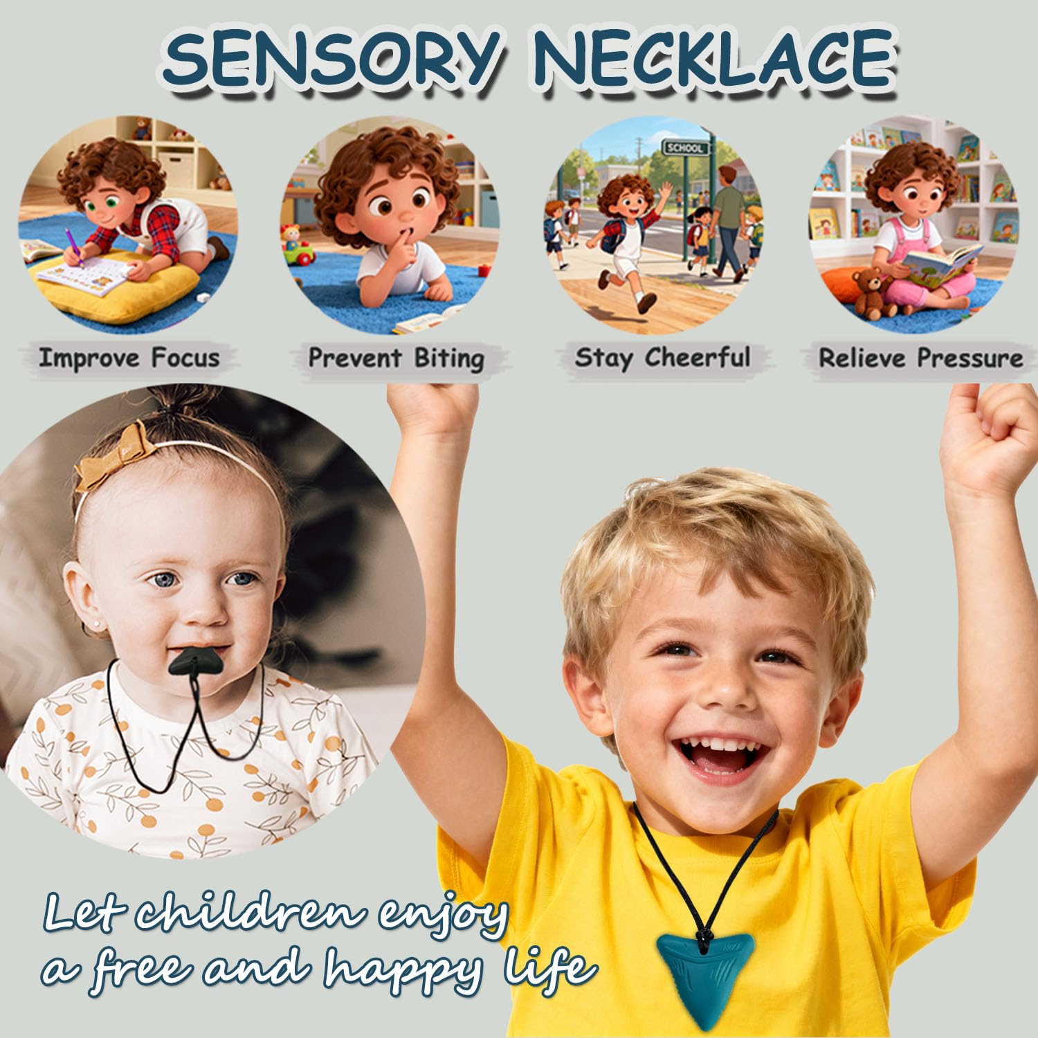 Chew Necklaces for Sensory Kids, 6 Pack Chewy Necklace Sensory Toys for Autism, ADHD, Anxiety- Silicone Teething Necklace Oral Chew Toys for Boys