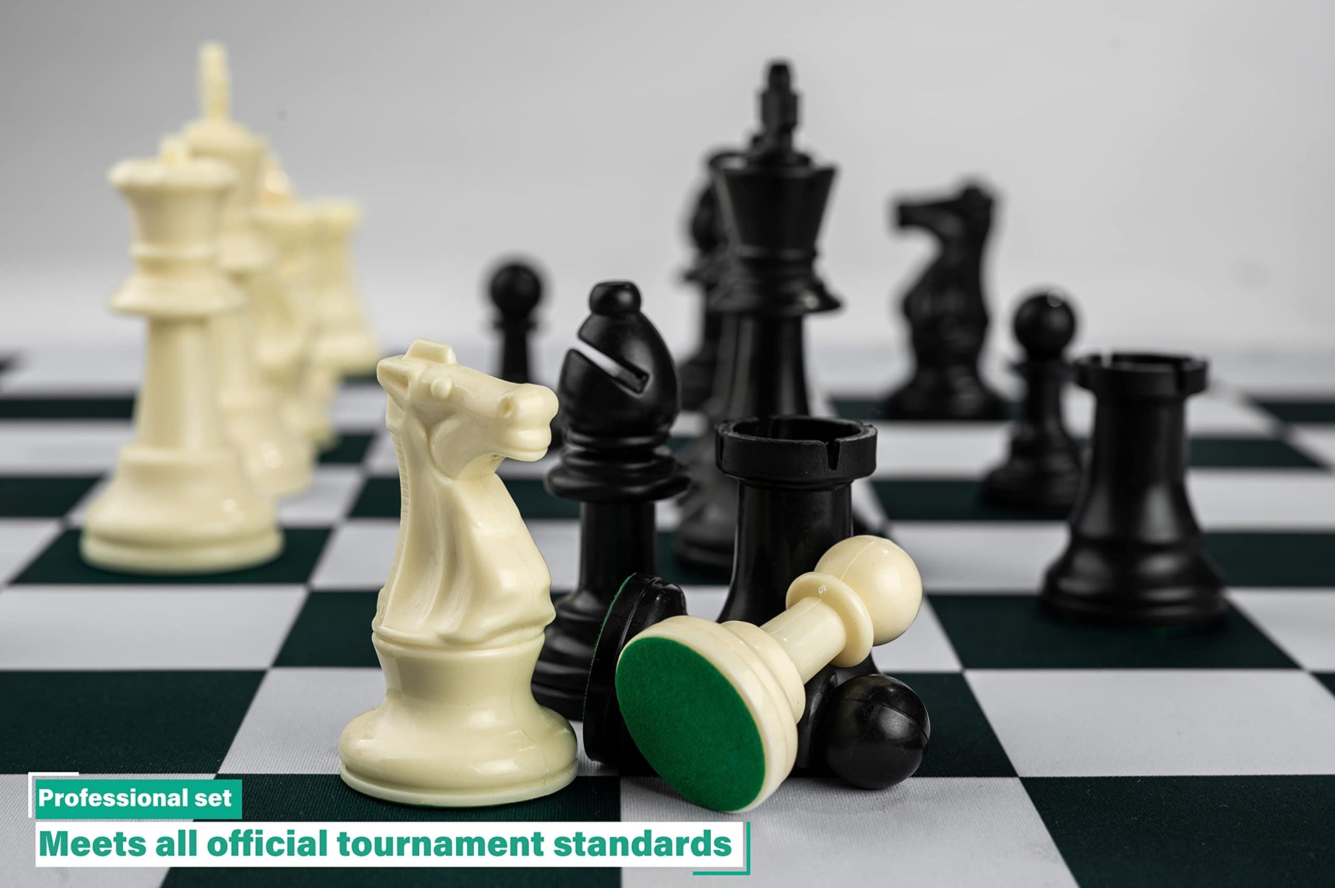 Mynnnat Professional Chess Set, Thick Tournament Roll up Board and Pieces with Travel Bag, Checkers and Unique Booklet for Chess Training - White