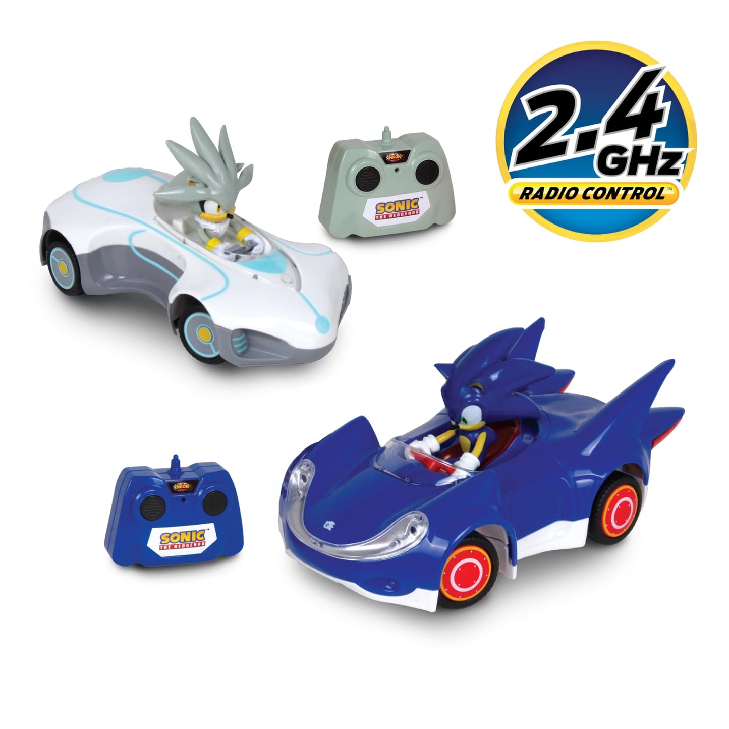 NKOK 1/28 Scale 2.4GHz RC Sonic 2PK RC Sonic & Silver; Officially Licensed; Full Function Radio Control; Detailed 6.5” Vehicle and Character; Grippy
