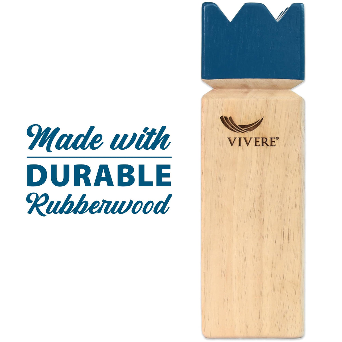 Vivere Kubb Yard Game Set Tournament Quality, Viking Chess Outdoor Clash Toss Yard Game with Carrying Case - Premium Rubber Wood with Corner Stakes