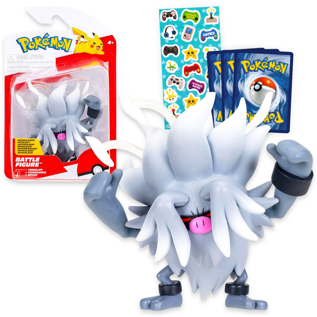 Pokemon Annihilape Action Figure Pack - Bundle wth 3" Annihilape Collectible Battle Figurine for Boys, Girls, Kids Plus Stickers, Trading Cards |