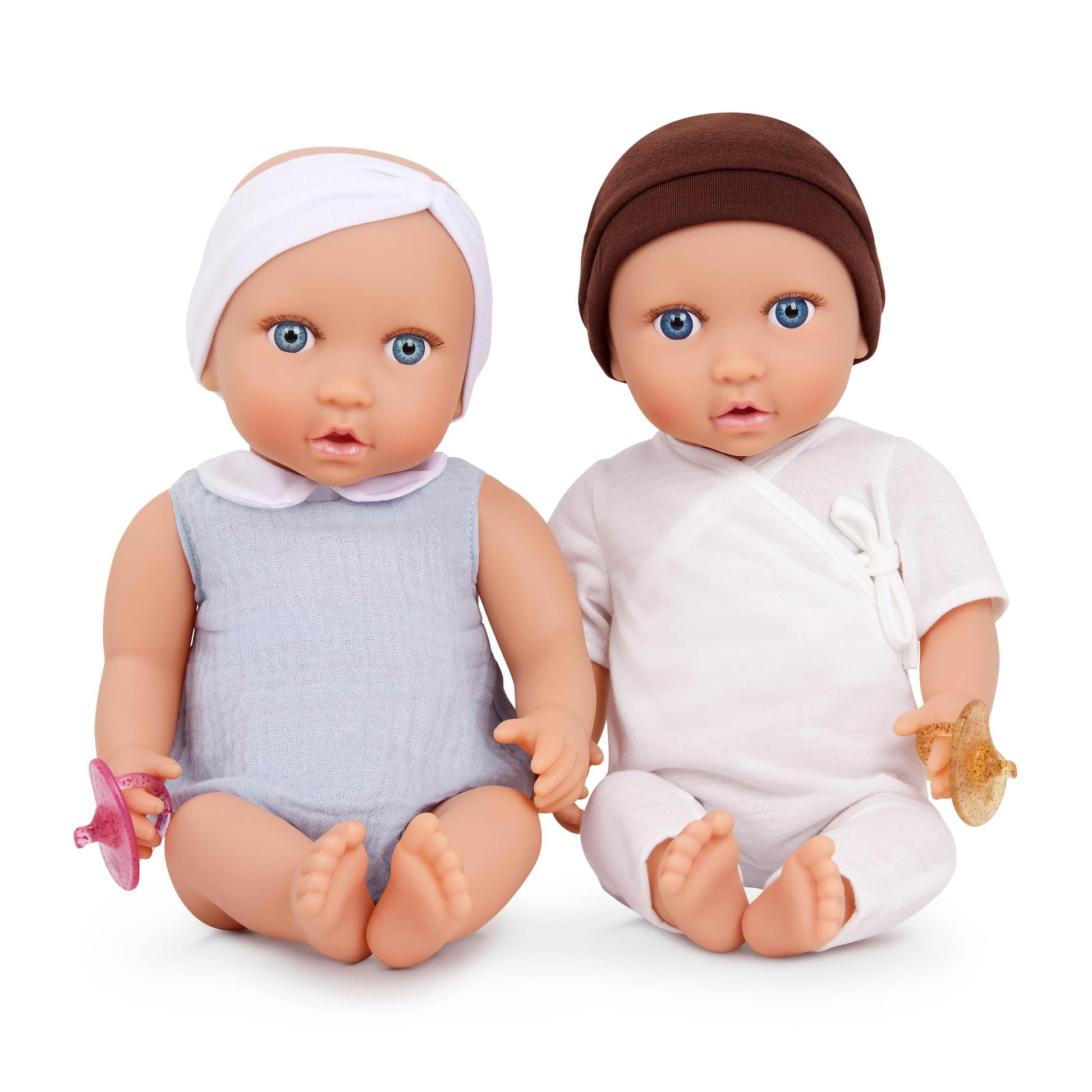 LullaBaby - 14-inch Realistic Baby Twin Dolls - Fair Skin Tones & Blue Eyes - Soft Bodies & Removable Outfits - Hat, Headband & Pacifier Accessories