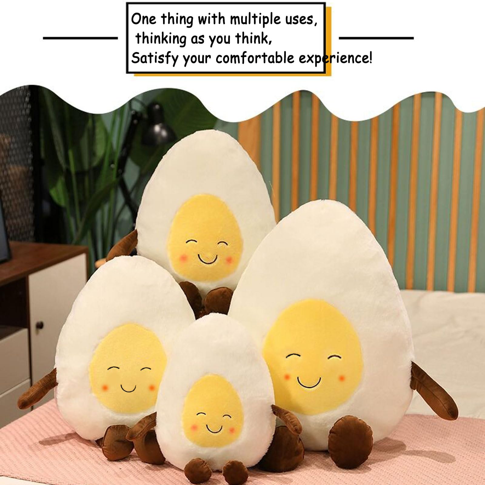 XCGNTU Smiling Poached Eggs Plush Toy Pillow - Super Soft Pillow, Cure Series Stuffed Eggs Plush Doll, Cute Food Themed Birthday Gift (white-15in)