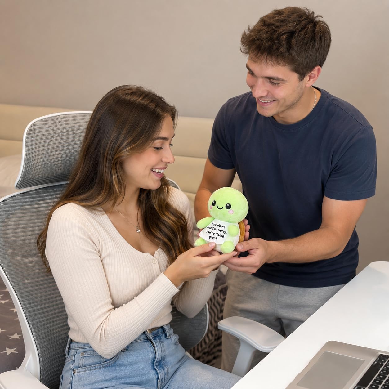 Puraesla Funny Turtle Plush, Positive Squishy Plushie Affirmation Animal with 30 Supportive Messages, Stress Relief Relaxing, Birthday Appreaciation