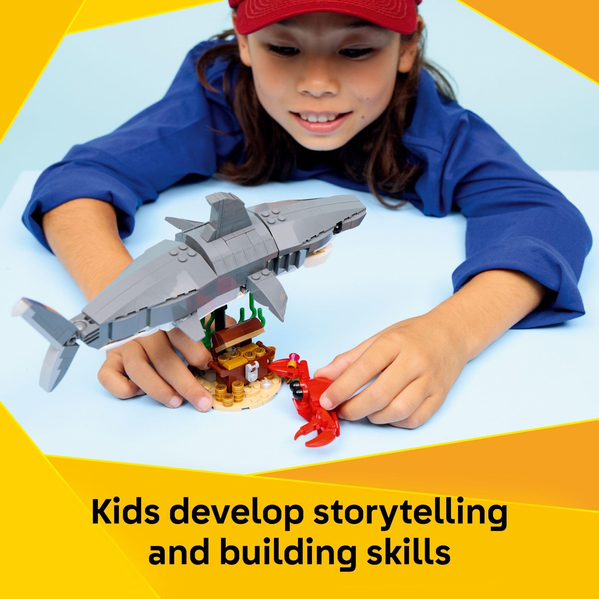 LEGO Creator Fierce Shark with a Treasure Chest Building Toy for Boys & Girls - Kids Build a Shark, Fish, or Manta Ray Animal Figure - Bedroom or
