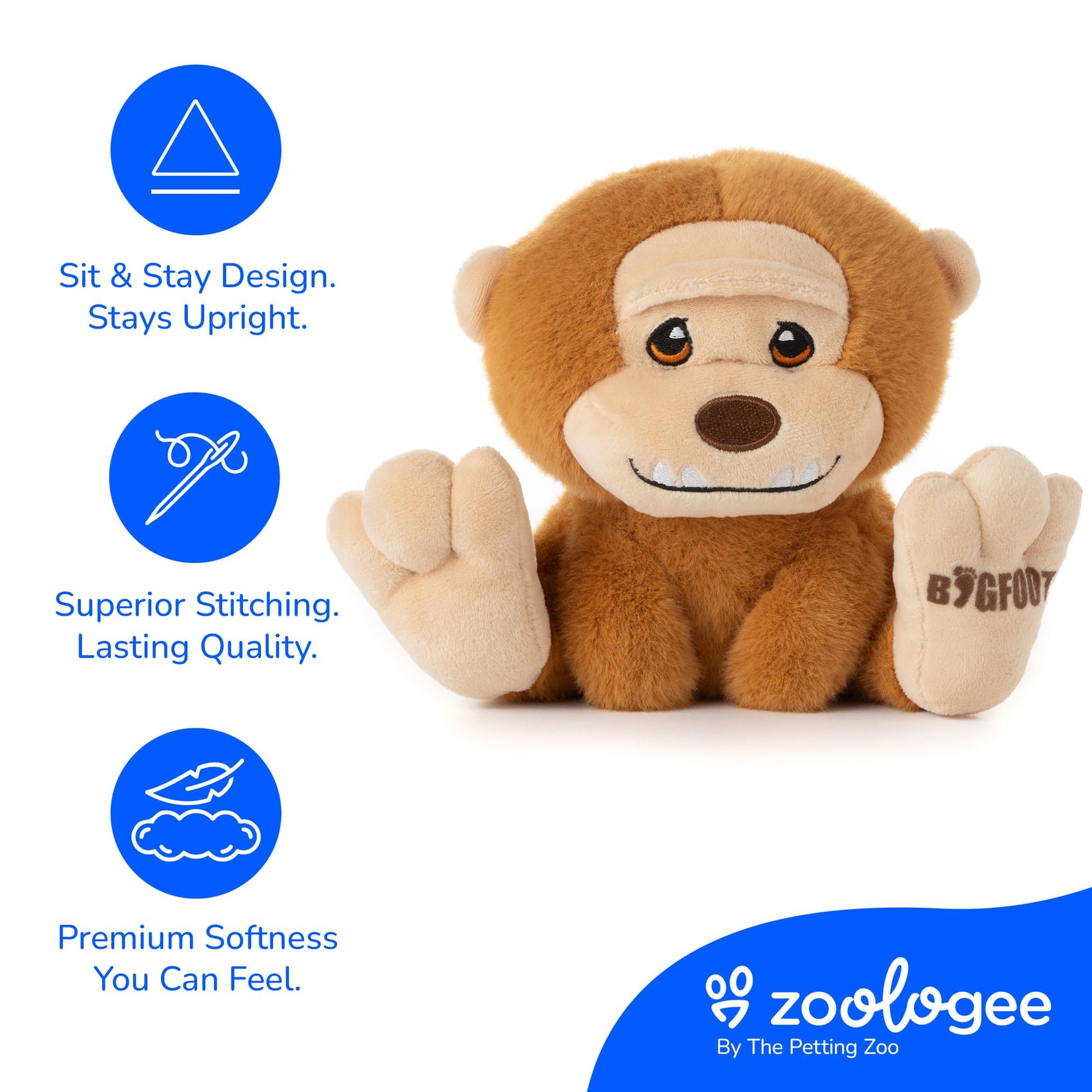 The Petting Zoo Bigfoot Stuffed Animal Plushie, Gifts for Kids, Snugletz Zoologee Plush Toy, 7 in