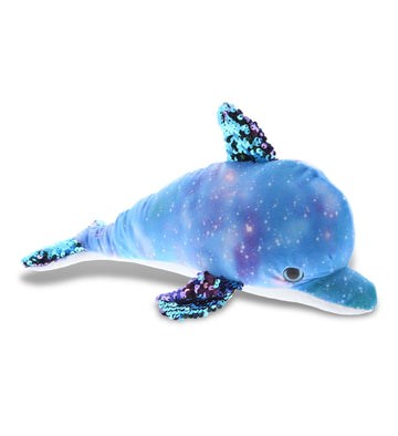 DolliBu Space Sequin Plush - Reversible Dolphin Stuffed Animal, Space-Themed Cute Stuffed Animal for Room Decor - 12 Inches