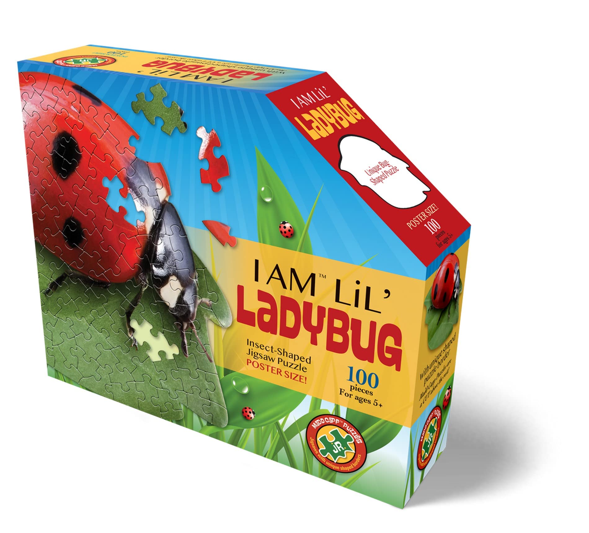 Madd CAPP Lil' Ladybug 100 Piece Jigsaw Puzzle for Ages 5 & Up- Unique Animal-Shaped, Poster-Sized, Pieces are Oversized, Includes Educational Madd
