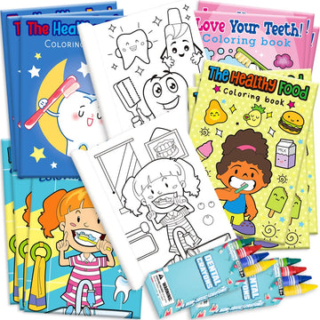 ArtCreativity Dental Coloring Book Kit for Kids - Includes 12 Mini Coloring Books and 12 Boxes of 4 Crayons Each - Fun Birthday Party Favors, Party