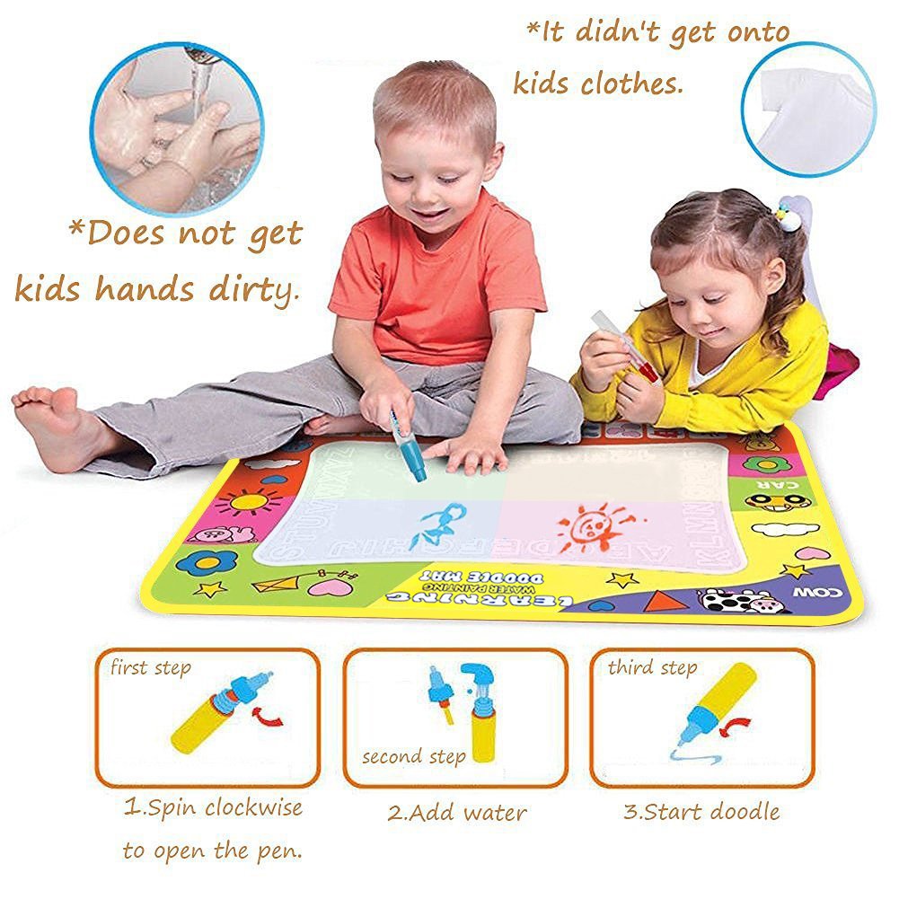 Magic Drawing Mat/Water Doodle Mats(31.4in x 23.6in) with 4 Color,Reusable Coloring Aqua Classic Mat Drawing Learning Painting Mats with Magic Pen