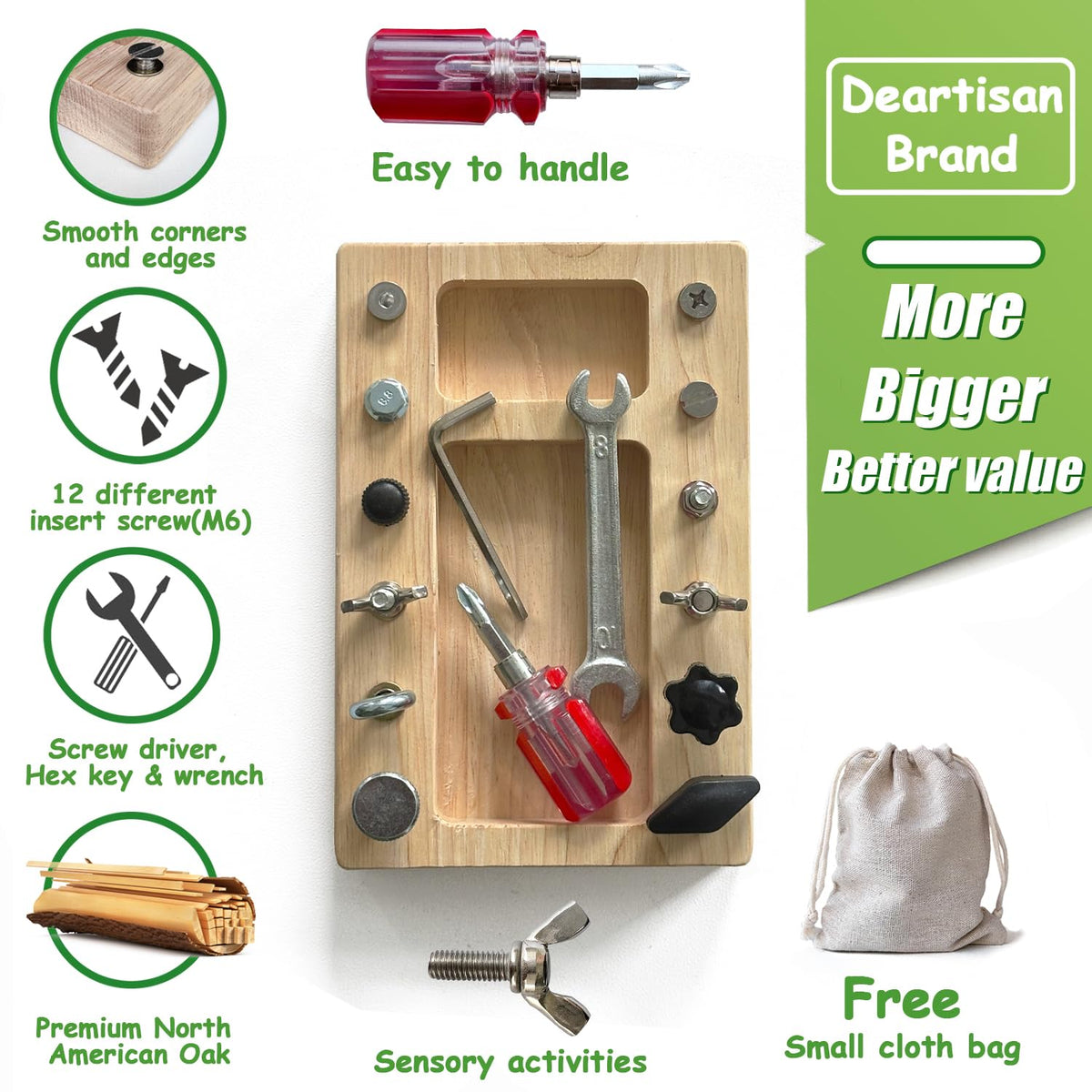 Montessori Screwdriver Board Set, Real 17 Pcs & 12 Holes Fine Motor Skills 3 4 5 +Kids Patience Basic Life Skill Educational Wooden STEM Toys