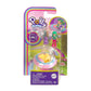 Polly Pocket Collectible Micro Mini Metal Vehicle, Poseable Doll and Pet Set - Polly's Friend Doll with Donut Theme UFO and Purple Puppy (with Space