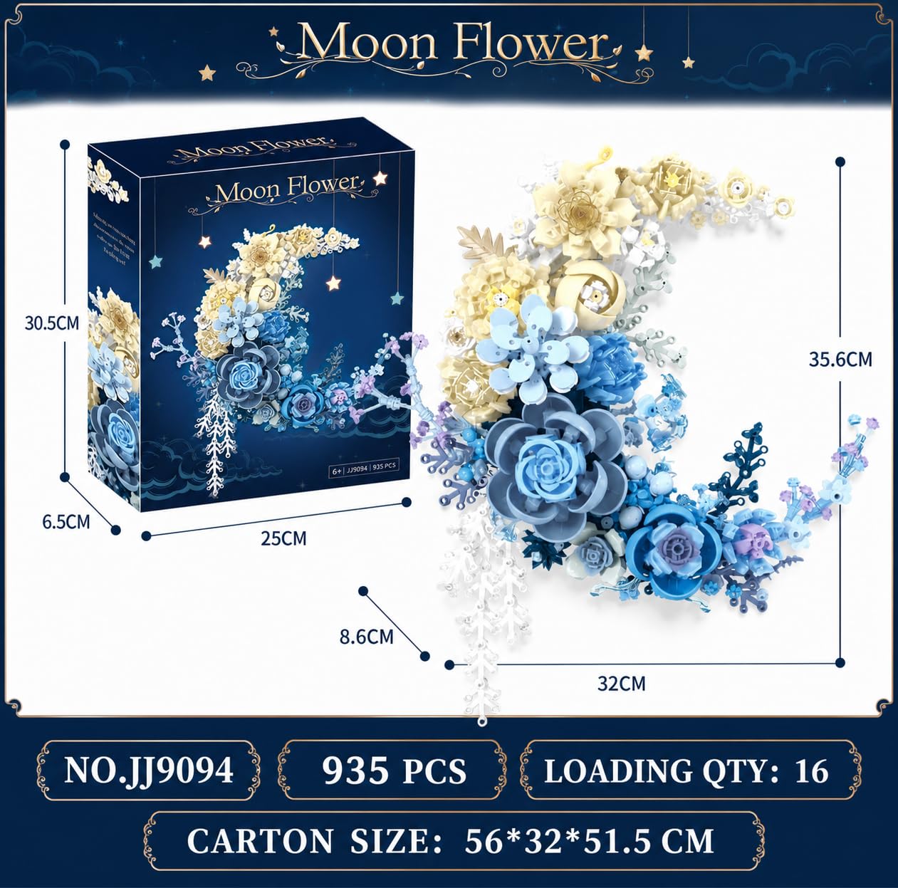 Blue Moon Flower Bouquet Building Set, Compatible with Lego Flowers for Adults, Artificial Flowers Lovers, Building Blocks for Décor Wall Art
