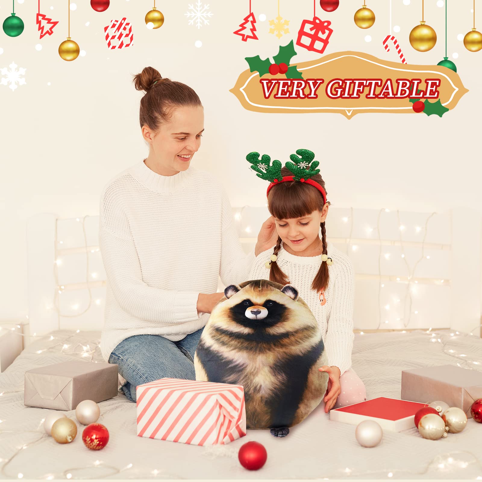 Raccoon Plush, 12" Raccoon Stuffed Animal, Cute Plushies for Girls, Soft Plush Pillow, Kitten Plush Throw Pillow Doll Big Plush Toy Decoration Doll