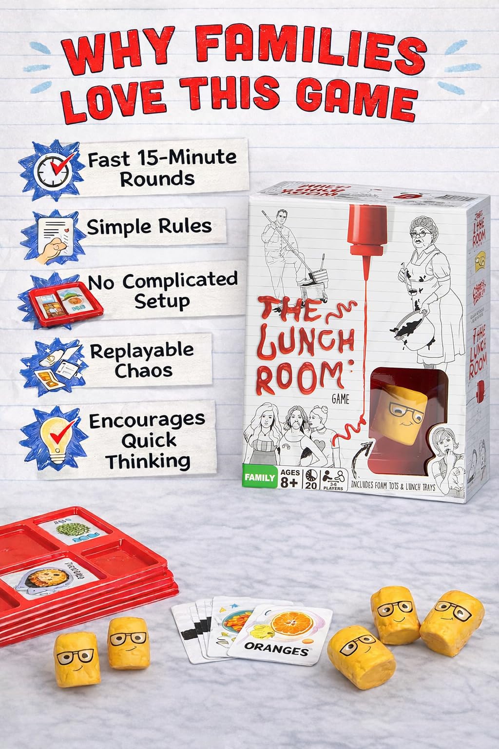The Lunch Room Family Card Game - Fast Paced Food Fight Party Game for Kids & Adults, Fun for 3-6 Players, Easy to Learn for Family Game Night, 10-15