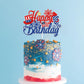 Happy Birthday 4th of July Cake Topper America USA Patriotic Birthday Party Decorations Red and Blue Glitter Firework Independence Day For American
