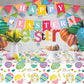 MEILINJIAN Easter Tablecloths 2 Pack Disposable Plastic with Happy Easter Paper Banner - 54x108 Inch Spring Party Decorations for Egg Hunt, Dinner