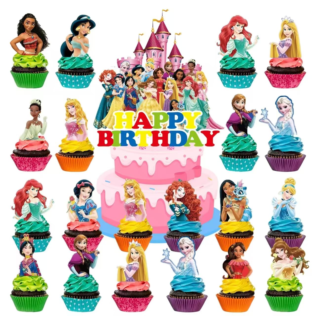 30 Pcs Cake Cupcake Topper Decoration for Princess-Themed Cupcake Toppers Cake Topper for Girls Birthday Party and Baby Shower