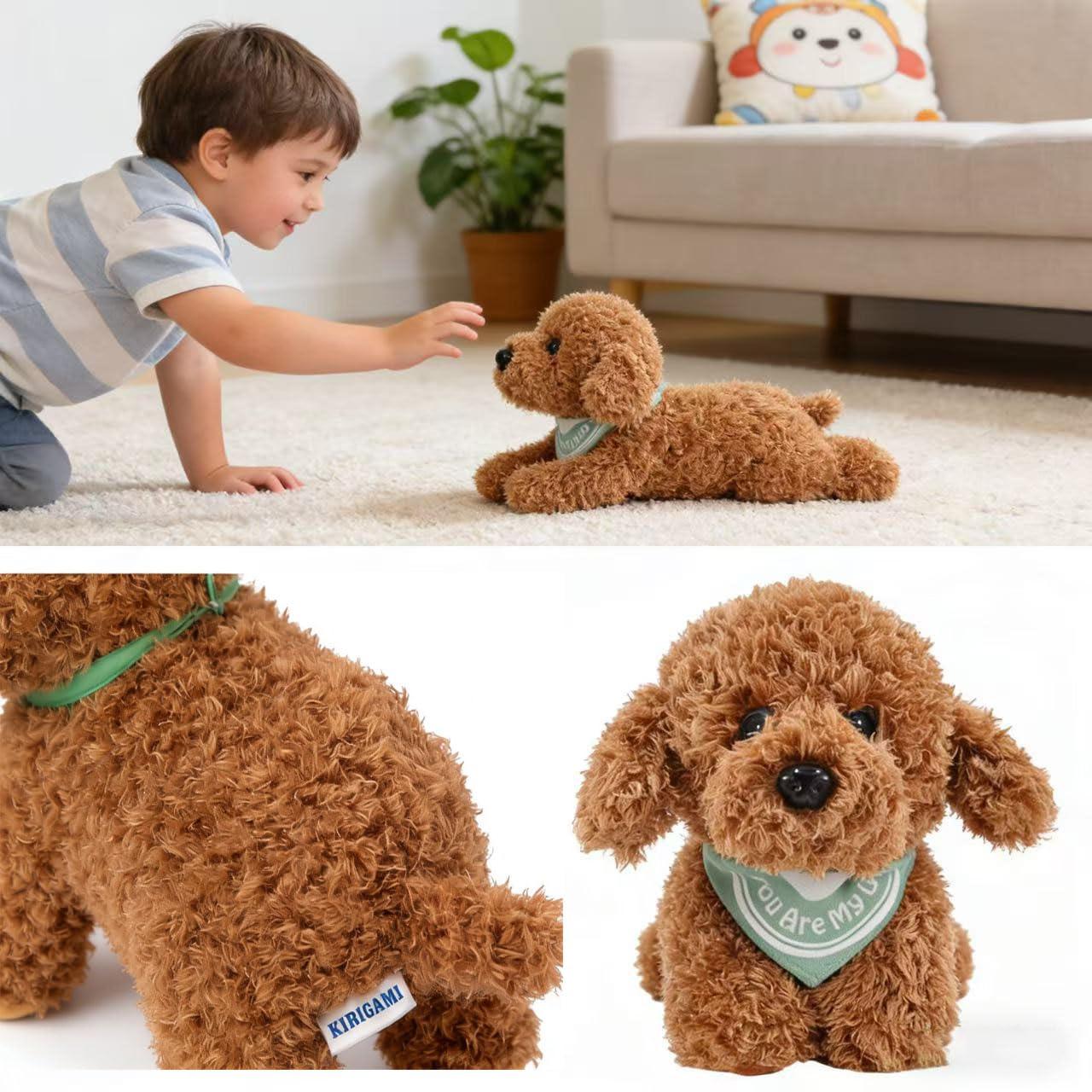 KIRIGAMI Dog Stuffed Animal, Golden Doodle Puppy Plush Toy with Realist Weighted Soft dog stuffed gift for kids?11 inches (Brown Color)