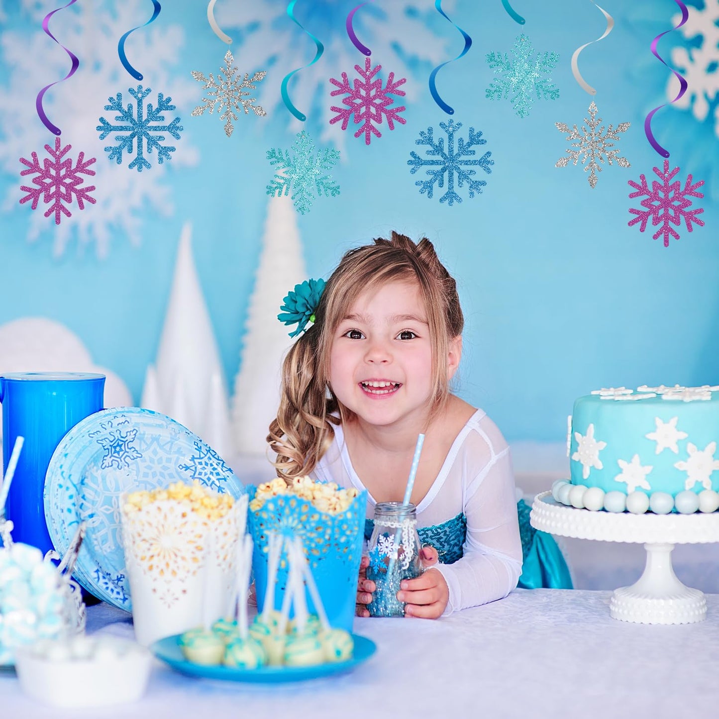 20 Pack Frozen Snowflake Hanging Decorations - Winter Snowflakes Hanging Swirls Ceiling Streamers, Glittery Snowflakes Ornament for Wonderland Frozen
