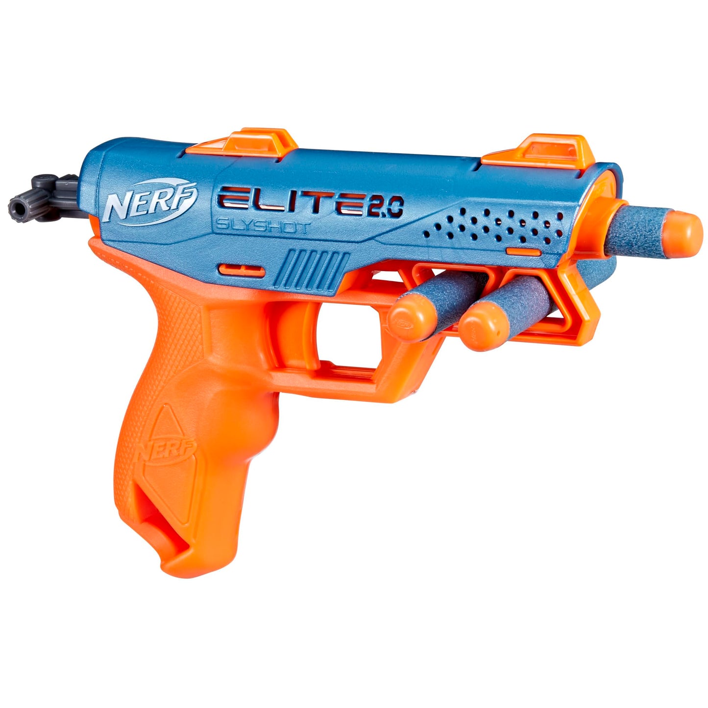 Nerf Elite 2.0 Slyshot Blaster, 2 Dart Storage, 3 Nerf Elite Darts, Pull to Prime Handle, Toy Foam Blaster for Outdoor Kids Games