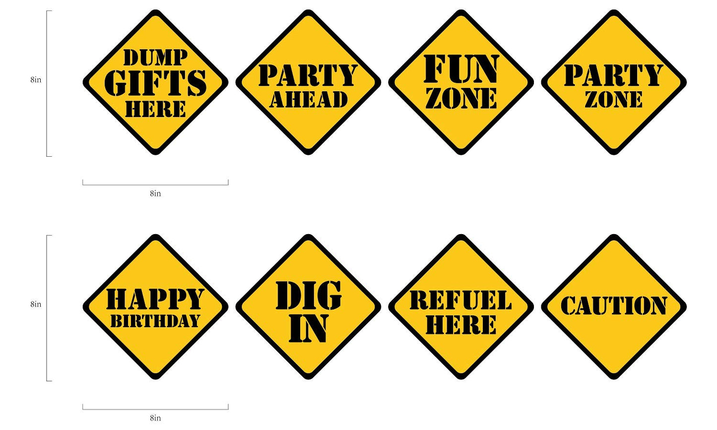 Oojami Construction Birthday Party Supplies - 4 Pack Plastic Tablecovers 54"x108" with 8 Traffic Sign Cutouts - Dump Truck Theme Decorations for Kids