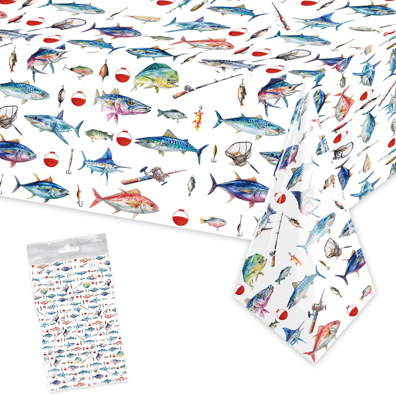 Letromp Fishing Tablecloths 54 x 108 Inch Gone Fishing Table Cover for Fishermen Theme Kids Men Birthday Party Table Decorations Supplies Favors