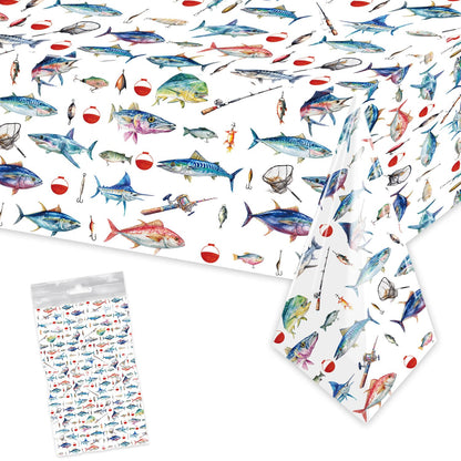 Letromp Fishing Tablecloths 54 x 108 Inch Gone Fishing Table Cover for Fishermen Theme Kids Men Birthday Party Table Decorations Supplies Favors