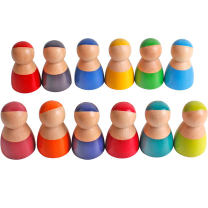 Dinhon Rainbow Friends Wooden Dolls & Play Figures for Toddlers