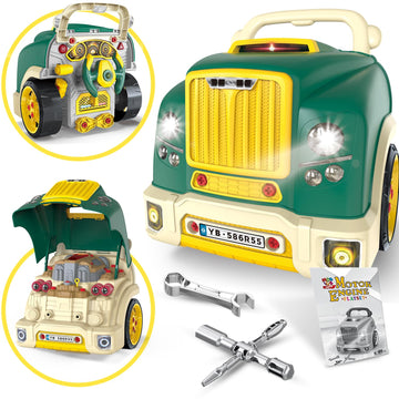 MOBIUS Toys Motor Engine Playset - Large Truck Mechanic Build & Repair Toy with Lights, Sounds & Tools - Educational Take Apart Engine Model for Kids