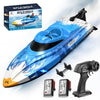 RC Boat 25KM/H High Speed Waterproof Remote Control Boat,Water Cooling, 2.4GHz Remote, 2 Batteries, LED Lights, One-Key Flip, Low Battery