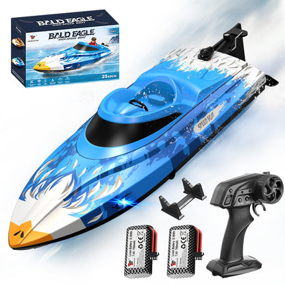 RC Boat 25KM/H High Speed Waterproof Remote Control Boat,Water Cooling, 2.4GHz Remote, 2 Batteries, LED Lights, One-Key Flip, Low Battery